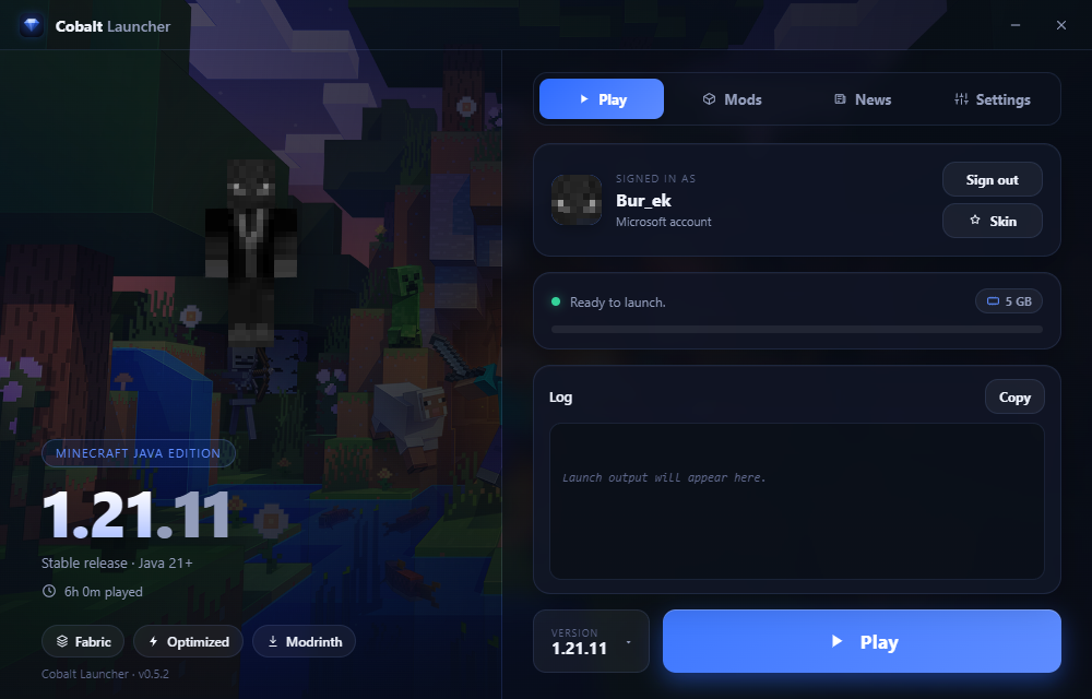 The Cobalt Launcher running